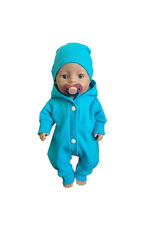 Hračky - Overal s čiapočkou pre bábiku Baby Born - 43 cm, Tyrkysová - 18392451_