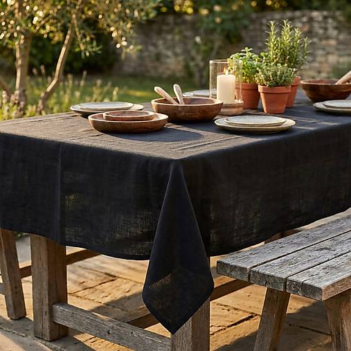 Úžitkový textil - Ľanový obrus na stôl – prírodný minimalistický obrus BLACK - 18395970_