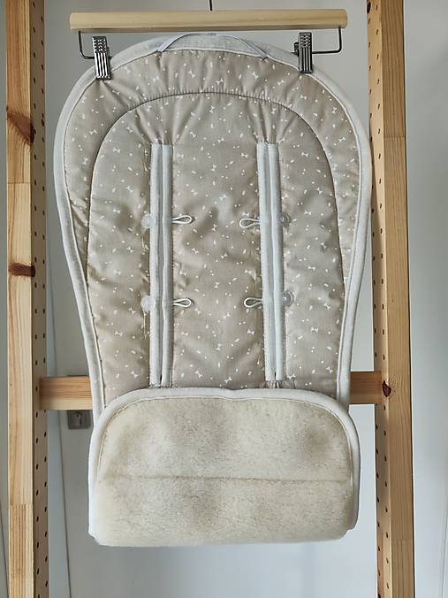 Detský textil - Podložka do kočíka CYBEX Balios S Lux proti poteniu 100 % merino top super wash Natural  Trojuholníčky béžové - 18395611_