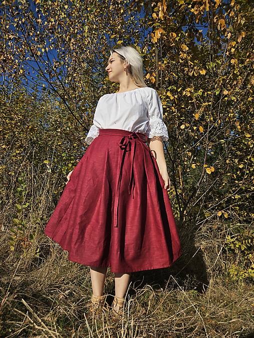 Sukne - Ľanová zavinovacia sukňa skladaná - 18394804_
