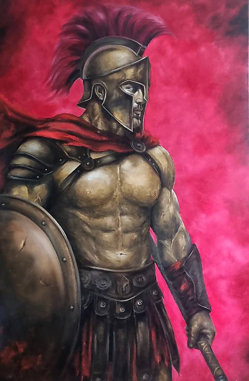 Obrazy - Gladiátor – originálna olejomaľba na plátne | veľký obraz 140 × 90 cm | moderné umenie - 18395593_