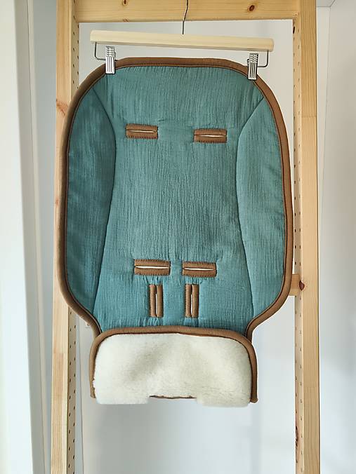 Detský textil - Maxi cosi Oxford / Podložka do kočíka 100% Merino top super wash Natural 100% Mušelin zelený - 18397398_