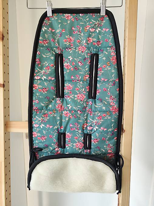 Detský textil - BRITAX Römer go Big Podložka do kočíka VLNIENKA 100% Merino Top super WASH Natural  Kvietky petrolejove - 18397413_