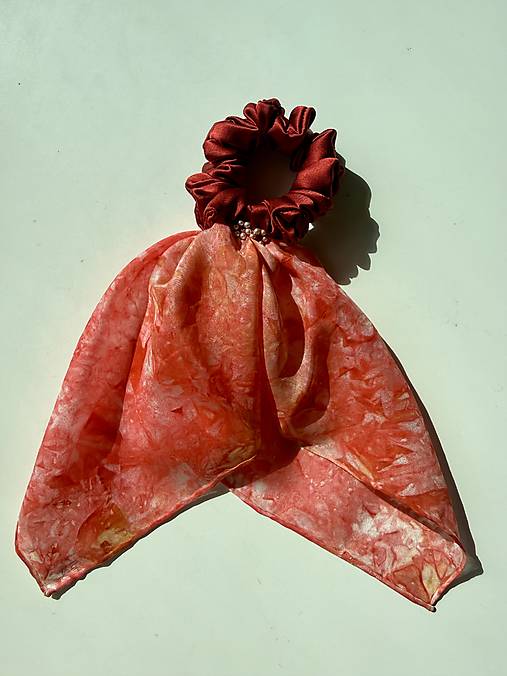 Ozdoby do vlasov - Hodvábna gumička so šatkou do vlasov-"Škoricová" - 18397366_