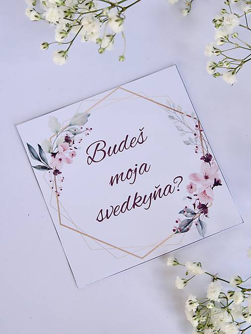 Grafika - Kartička Budeš moja družička?  hexagón/kvety (Budeš moja družička?) - 18399568_