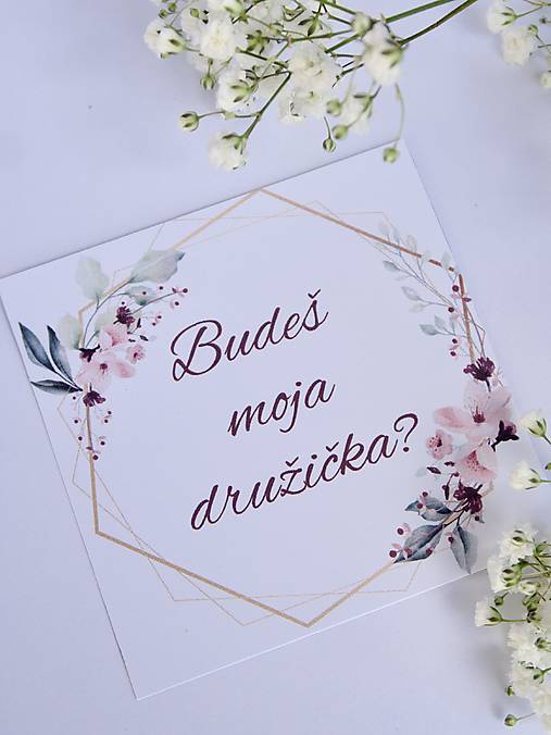 Grafika - Kartička Budeš moja družička?  hexagón/kvety (Budeš moja svedkyňa?) - 18399569_