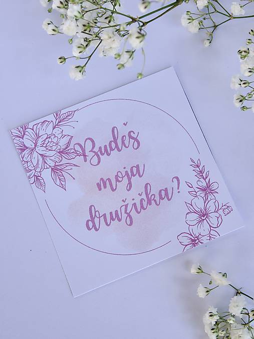 Grafika - Kartička Budeš moja družička?  ružové kvety (Družička) - 18399902_