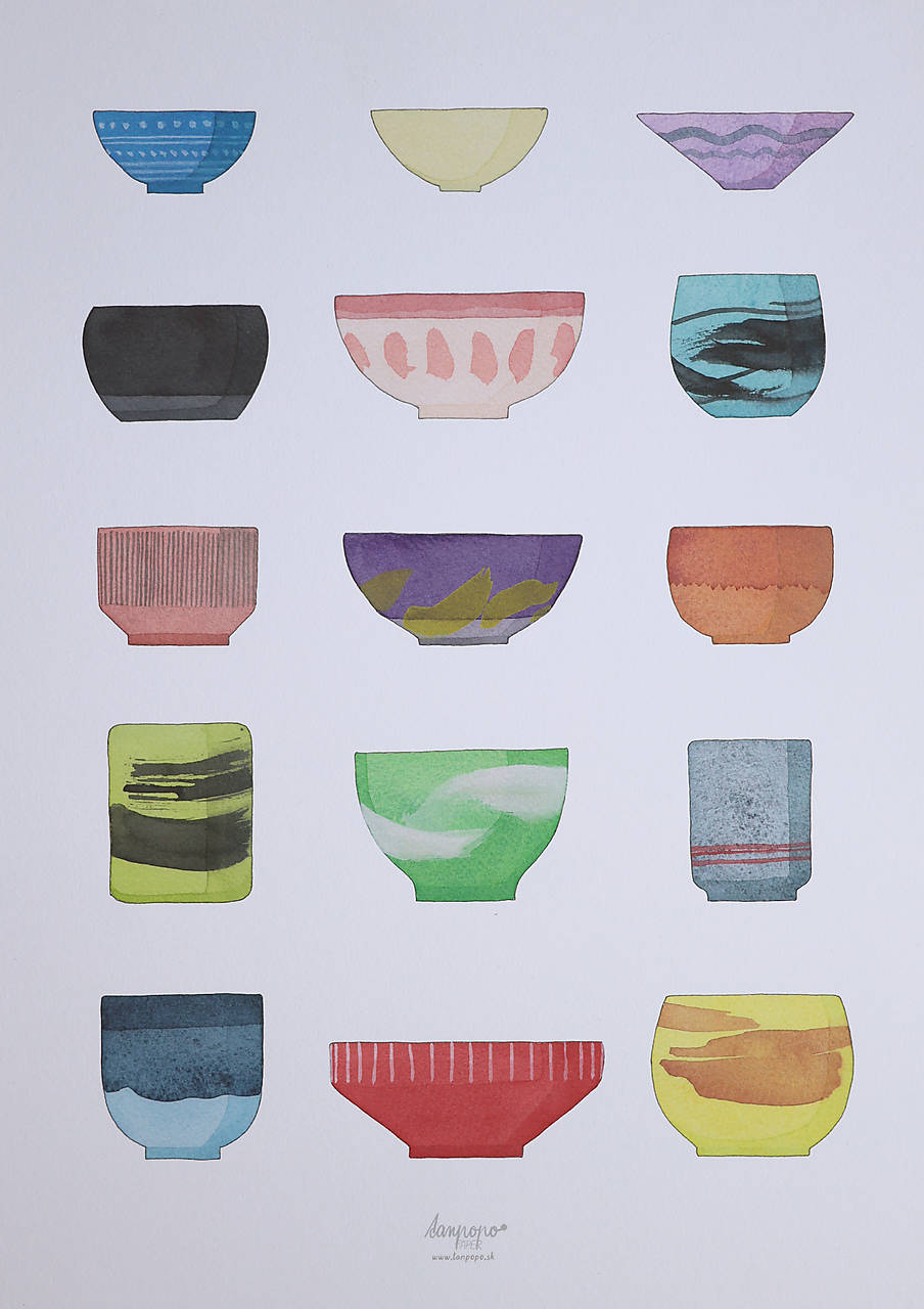 Čajové šáločky - Art print/plagát