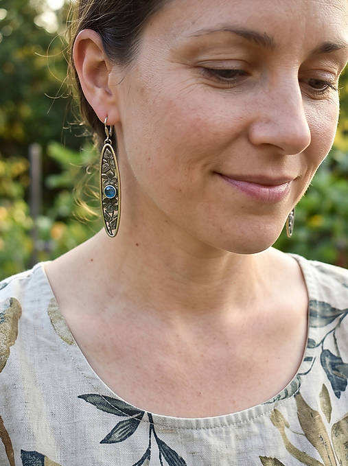 Strieborné náušnice Ag925 Tropické kvety Kyanit