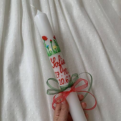 Ručne maľovaná krstná svieca s personalizáciou – 35 cm, biely vosk (18 v zlatej)