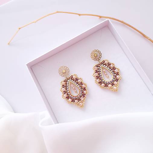 Náušnice - Korálkové náušnice ROSE GOLD - 18409030_