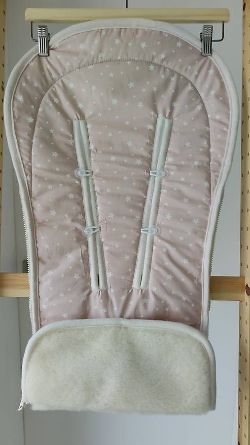 Detský textil - VLNIENKA podložka do kočíka THULE Urban Glide 3 100% MERINO TOP SUPER WASH Natural  Hviezdičky ružové - 18410594_