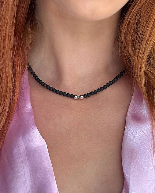 Náhrdelník Raw Infinity - Čierny Ónyx a Diamant (rhodiované striebro)