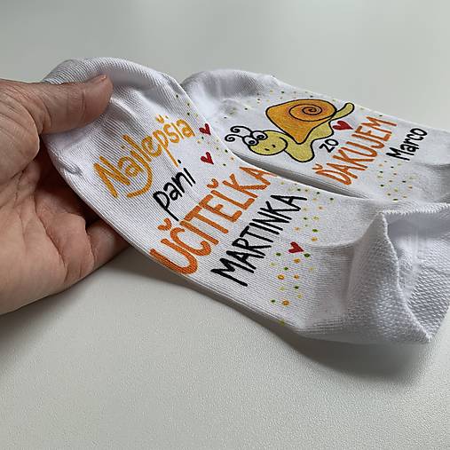 Maľované ponožky pre najlepšiu pani učiteľku so slimáčikom