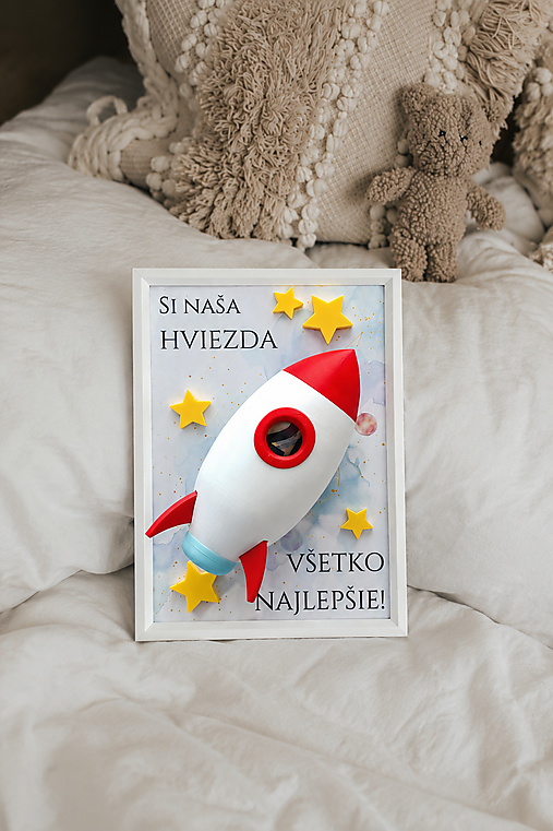 Tabuľky - Originálne 3D blahoželanie na peniaze - Vesmírna raketa - 18413926_