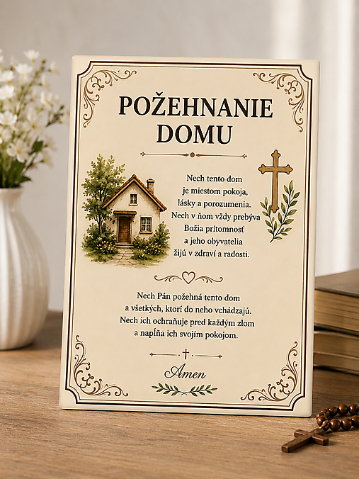 Dekorácie - Požehnanie domu – dekoratívna tabuľka s modlitbou pre šťastný domov - 18415445_