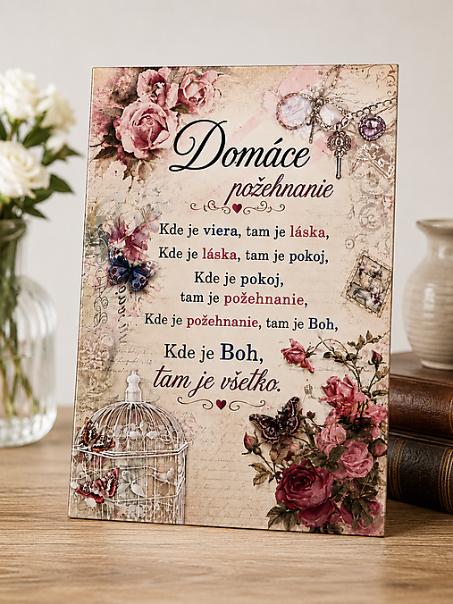 Dekorácie - Požehnanie domu – dekoratívna tabuľka s modlitbou pre šťastný domov - 18415448_