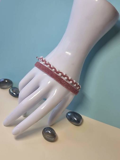 Náramky - Set macramé náramkov v ružovej farbe - 18414994_