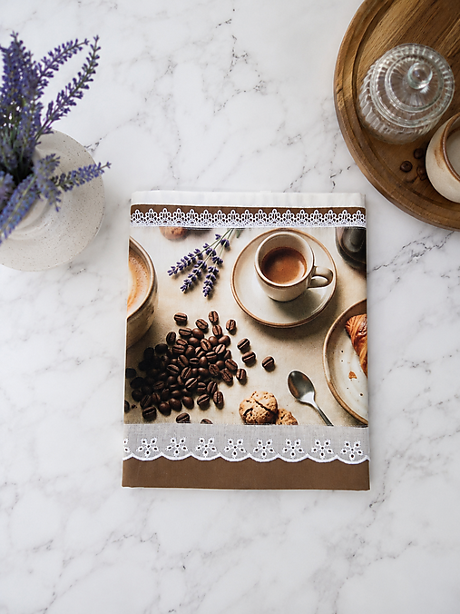 Bavlnená kuchynská utierka 70 × 50 cm – Káva a croissant – Kolekcia Káva
