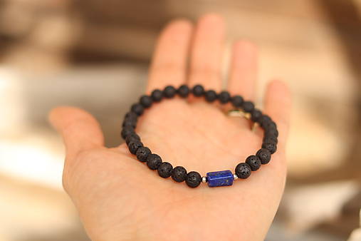 Pánsky náramok láva, lapis lazuli