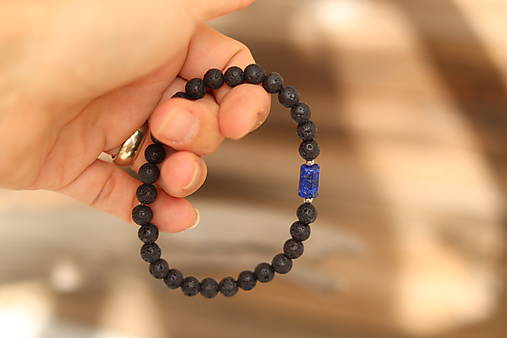 Pánsky náramok láva, lapis lazuli