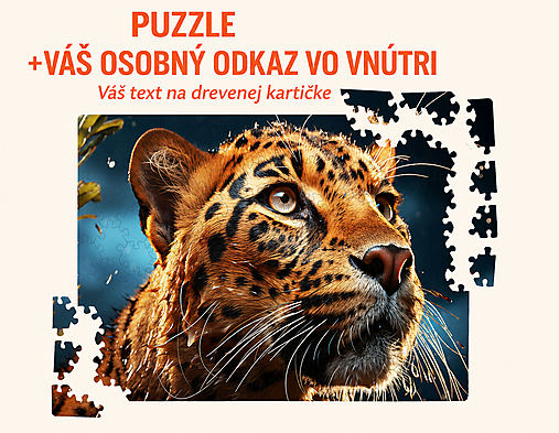 Iné - Leopard pri divokom západe slnka - drevené hexagonálne puzzle s personalizovanou kartičkou - 18417390_