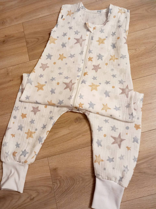 Detský textil - letný vak s nôžkami - mušelín 0,5 TOG / hviezdičky veľkosť 90 - 18420512_