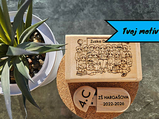 Papiernictvo - USB kľúč drevený 32 GB + krabička - s vlastným motívom (USB kľúč drevený 32 GB + krabička) - 18422207_