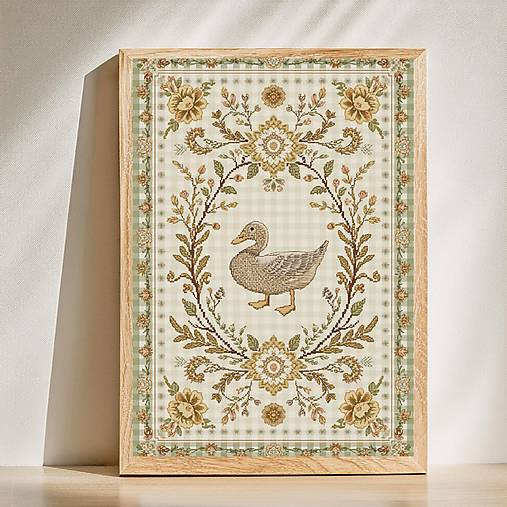 Grafika - Plagát KAČKA Vintage vyšívaný vo vidieckom štýle PDF - 18422121_