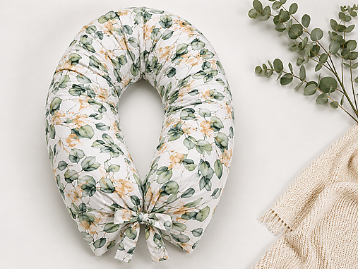 Detský textil - Tehotenský vankúš / Vankúš na dojčenie eucalyptus so zlatou - 18426327_