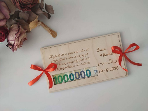 Papiernictvo - Drevená obálka na peniaze - Váš prvý milión, prírodná - 18426012_