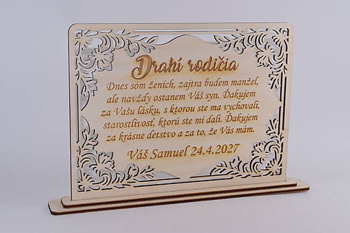 Tabuľky - Poďakovanie rodičom | Drevená gravírovaná plaketa - 18425796_