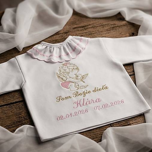 Detské oblečenie - Košieľka na krst  K34 ružová zlatá - 18426988_