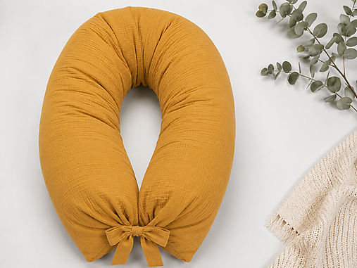 Detský textil - Mušelínový tehotenský vankúš / Vankúš na dojčenie horčicový - 18427710_