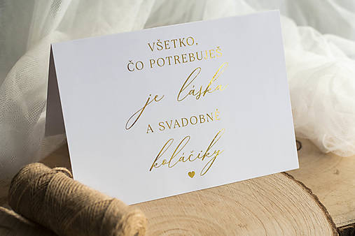 Papiernictvo - Všetko, čo potrebuješ je láska a svadobné koláčiky  - info kartička STRIEŠKA - 18429208_