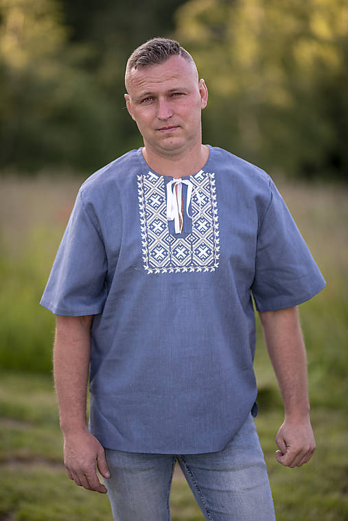 Pánske oblečenie - Ľanová vyšívaná košeľa – vzor Myjava - 18427358_