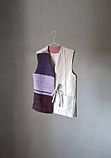  - Hybridná upcyklovaná vesta WOVENRAG – Off-White & Violet - 18429656_