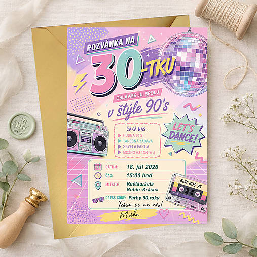 Narodeninová pozvánka v štýle disco retro 90-te roky