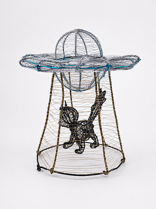 Sochy - Drôtená socha - Ufo unáša mačku - 18432479_