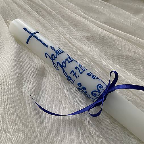 Ručne maľovaná krstná svieca s personalizáciou – 35 cm, biely vosk