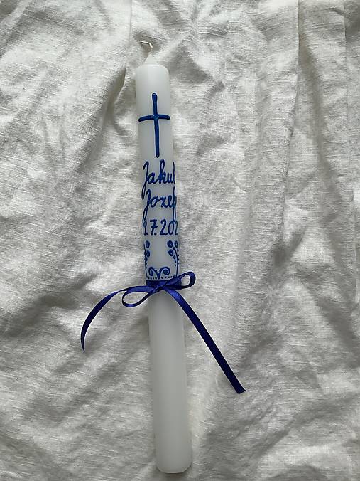 Ručne maľovaná krstná svieca s personalizáciou – 35 cm, biely vosk