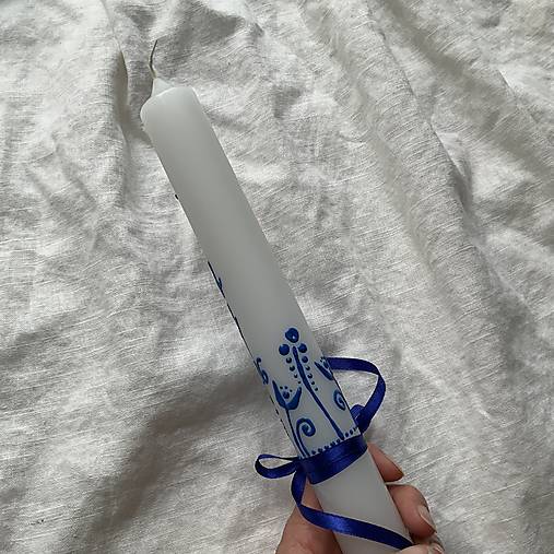 Ručne maľovaná krstná svieca s personalizáciou – 35 cm, biely vosk