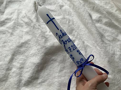 Ručne maľovaná krstná svieca s personalizáciou – 35 cm, biely vosk