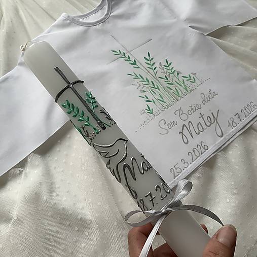 Ručne maľovaná krstná svieca s personalizáciou – 35 cm, biely vosk