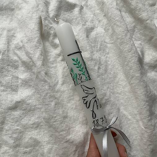Ručne maľovaná krstná svieca s personalizáciou – 35 cm, biely vosk