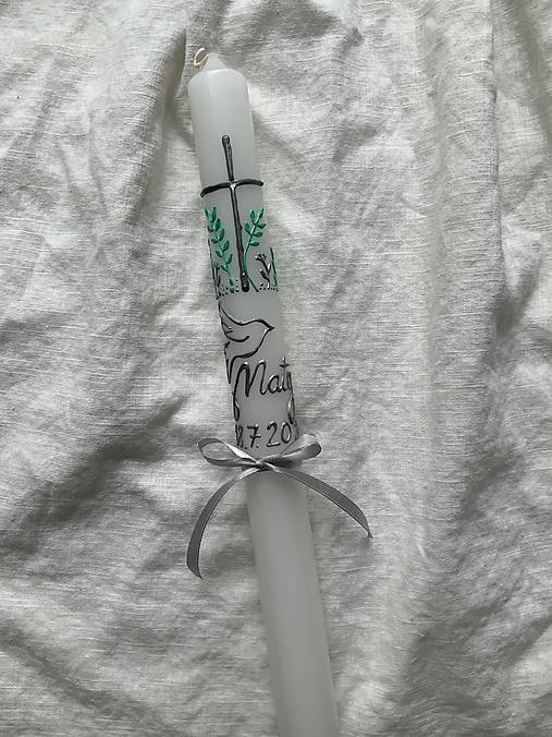 Ručne maľovaná krstná svieca s personalizáciou – 35 cm, biely vosk