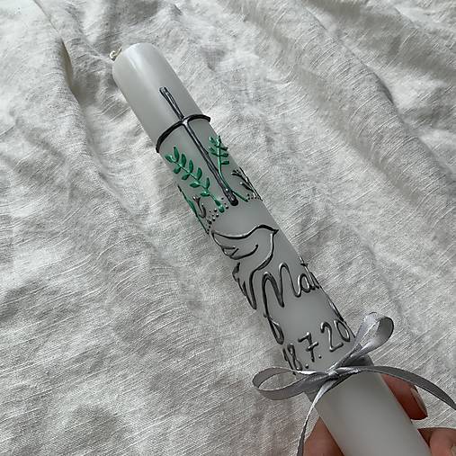 Ručne maľovaná krstná svieca s personalizáciou – 35 cm, biely vosk