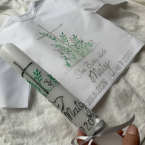Ručne maľovaná krstná svieca s personalizáciou – 35 cm, biely vosk