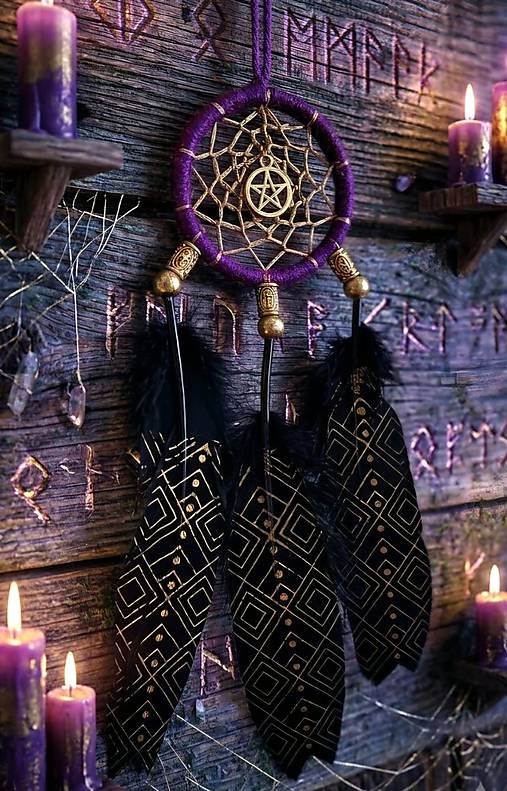 Dekorácie - Lapač snov Pentagram/Runy - 18436376_