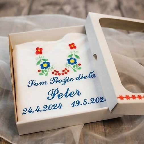 Detské oblečenie - Košieľka na krst, k14 modrá, zelená, červená v darčekovom balení - 18438076_